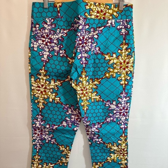 Ankara Womens Pants Straight Leg Button Zipper Closure Pockets Blue Purple Tan - Picture 7 of 10